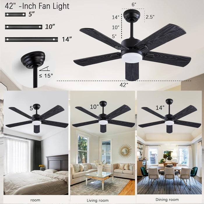 42 in. Ceiling Fan with Light and Remote, Farmhouse Reversible Quiet Ceiling Fans for Living Room Bedroom, Black Outdoor Ceiling Fan-2-ErisView