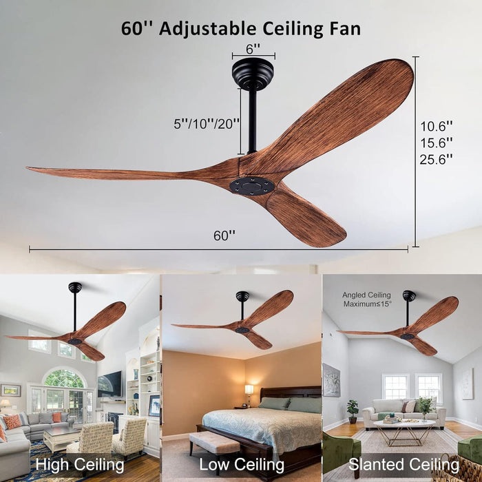 42 in. Ceiling Fan with Light and Remote, Farmhouse Reversible Quiet Ceiling Fans for Living Room Bedroom, Black Outdoor Ceiling Fan-34-ErisView