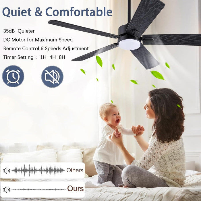 42 in. Ceiling Fan with Light and Remote, Farmhouse Reversible Quiet Ceiling Fans for Living Room Bedroom, Black Outdoor Ceiling Fan-3-ErisView