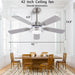 42 in. Ceiling Fan with Light and Remote, Farmhouse Reversible Quiet Ceiling Fans for Living Room Bedroom, Black Outdoor Ceiling Fan-48-ErisView