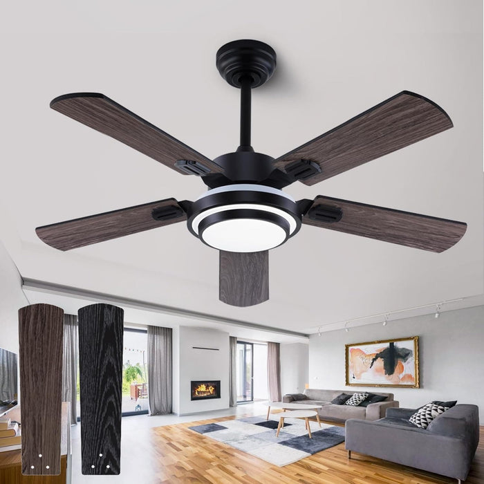 42 in. Ceiling Fan with Light and Remote, Farmhouse Reversible Quiet Ceiling Fans for Living Room Bedroom, Black Outdoor Ceiling Fan-57-ErisView