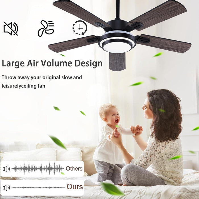 42 in. Ceiling Fan with Light and Remote, Farmhouse Reversible Quiet Ceiling Fans for Living Room Bedroom, Black Outdoor Ceiling Fan-58-ErisView