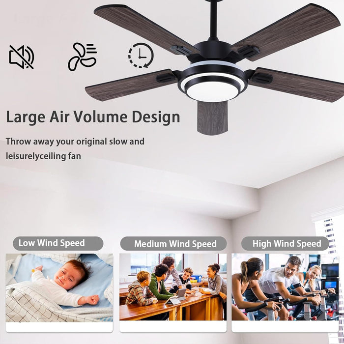 42 in. Ceiling Fan with Light and Remote, Farmhouse Reversible Quiet Ceiling Fans for Living Room Bedroom, Black Outdoor Ceiling Fan-59-ErisView