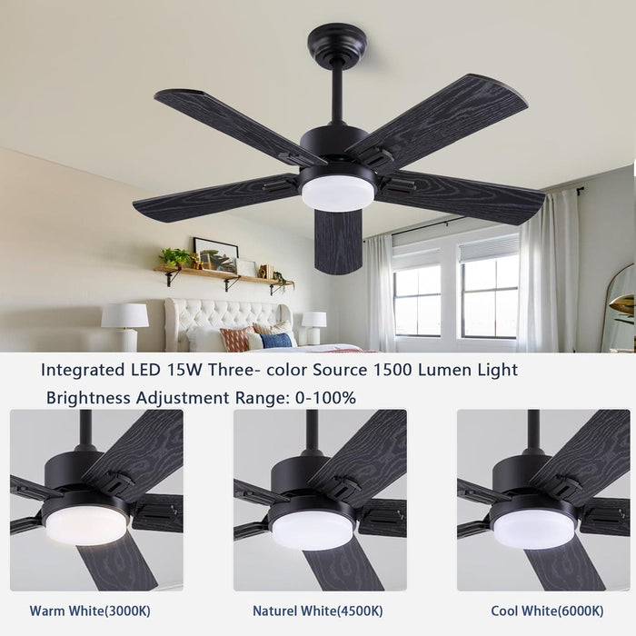 42 in. Ceiling Fan with Light and Remote, Farmhouse Reversible Quiet Ceiling Fans for Living Room Bedroom, Black Outdoor Ceiling Fan-5-ErisView