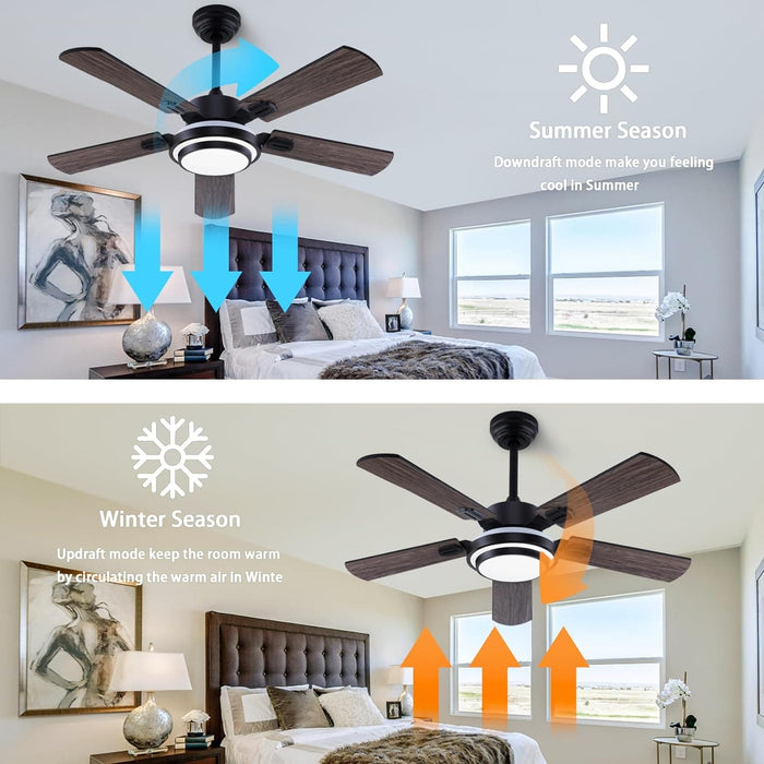 42 in. Ceiling Fan with Light and Remote, Farmhouse Reversible Quiet Ceiling Fans for Living Room Bedroom, Black Outdoor Ceiling Fan-60-ErisView