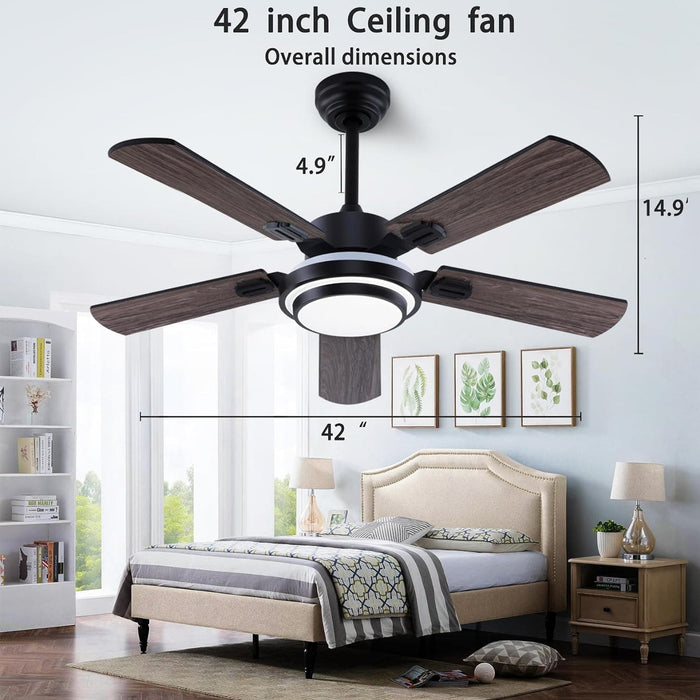 42 in. Ceiling Fan with Light and Remote, Farmhouse Reversible Quiet Ceiling Fans for Living Room Bedroom, Black Outdoor Ceiling Fan-62-ErisView