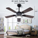 42 in. Ceiling Fan with Light and Remote, Farmhouse Reversible Quiet Ceiling Fans for Living Room Bedroom, Black Outdoor Ceiling Fan-62-ErisView