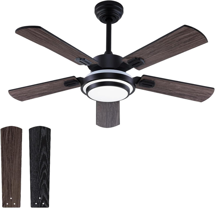 42 in. Ceiling Fan with Light and Remote, Farmhouse Reversible Quiet Ceiling Fans for Living Room Bedroom, Black Outdoor Ceiling Fan-63-ErisView