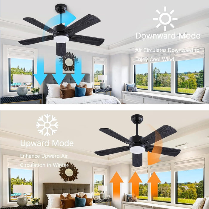 42 in. Ceiling Fan with Light and Remote, Farmhouse Reversible Quiet Ceiling Fans for Living Room Bedroom, Black Outdoor Ceiling Fan-6-ErisView