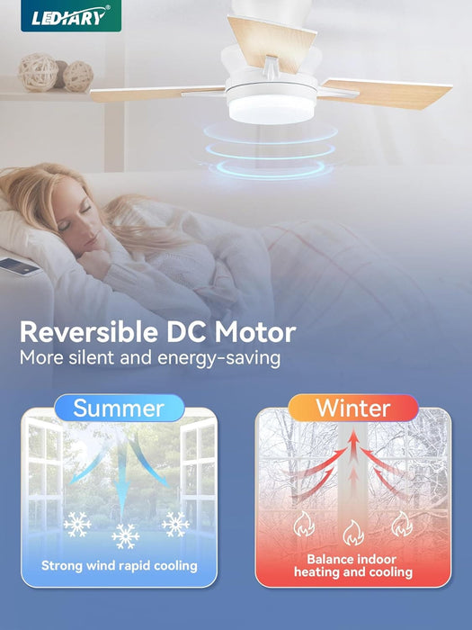 42 in. Ceiling Fan with Lights Remote, Reversible Quiet Ceiling Fans, Black Modern Flush Mount Ceiling Fan with Low Profile Light for Bedroom Living Room-11-ErisView