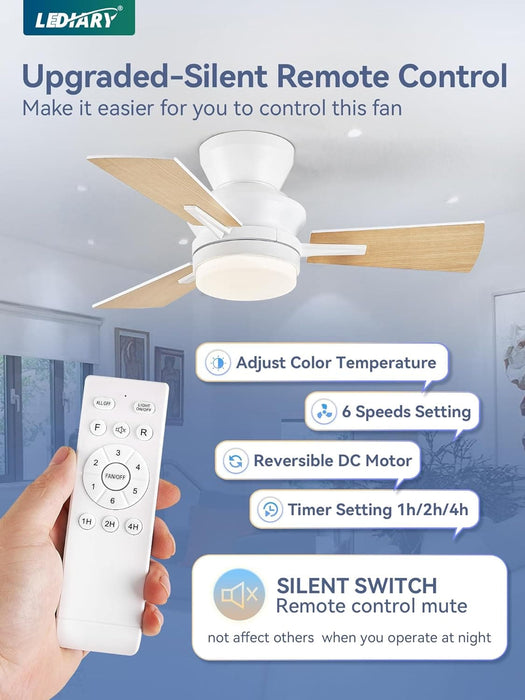 42 in. Ceiling Fan with Lights Remote, Reversible Quiet Ceiling Fans, Black Modern Flush Mount Ceiling Fan with Low Profile Light for Bedroom Living Room-14-ErisView
