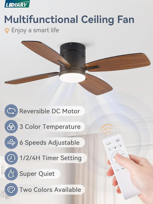 42 in. Ceiling Fan with Lights Remote, Reversible Quiet Ceiling Fans, Black Modern Flush Mount Ceiling Fan with Low Profile Light for Bedroom Living Room-2-ErisView