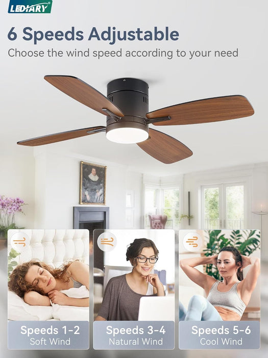 42 in. Ceiling Fan with Lights Remote, Reversible Quiet Ceiling Fans, Black Modern Flush Mount Ceiling Fan with Low Profile Light for Bedroom Living Room-3-ErisView