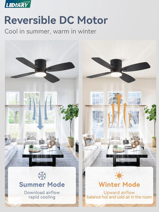 42 in. Ceiling Fan with Lights Remote, Reversible Quiet Ceiling Fans, Black Modern Flush Mount Ceiling Fan with Low Profile Light for Bedroom Living Room-4-ErisView