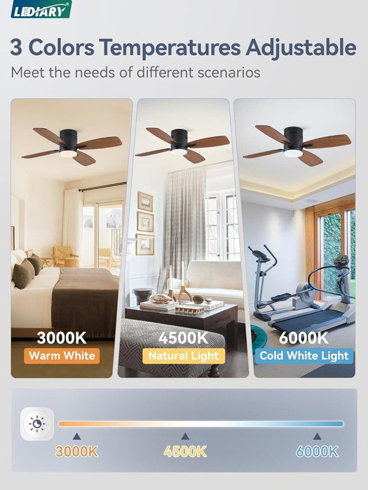 42 in. Ceiling Fan with Lights Remote, Reversible Quiet Ceiling Fans, Black Modern Flush Mount Ceiling Fan with Low Profile Light for Bedroom Living Room-5-ErisView