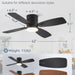 42 in. Ceiling Fan with Lights Remote, Reversible Quiet Ceiling Fans, Black Modern Flush Mount Ceiling Fan with Low Profile Light for Bedroom Living Room-6-ErisView