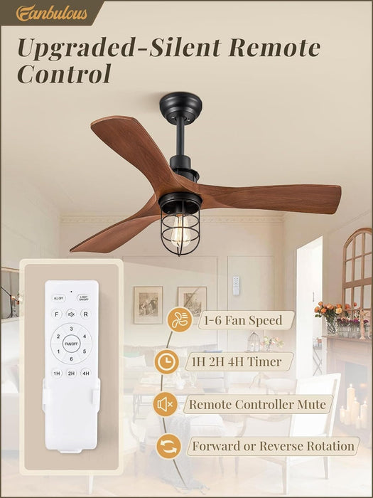 42 in. Ceiling Fan with Lights and Remote, Farmhouse Flush Mount Low Profile Ceiling Fan, Reversible Quiet Ceiling Fans for Patio Living Room Bedroom-12-ErisView