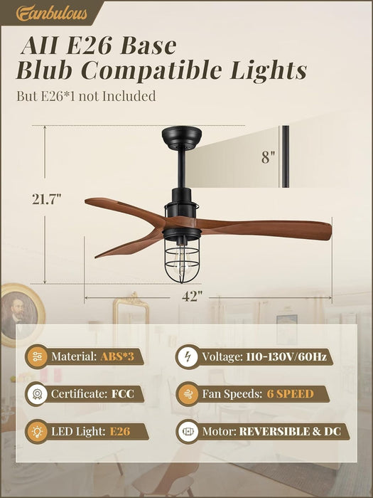 42 in. Ceiling Fan with Lights and Remote, Farmhouse Flush Mount Low Profile Ceiling Fan, Reversible Quiet Ceiling Fans for Patio Living Room Bedroom-13-ErisView