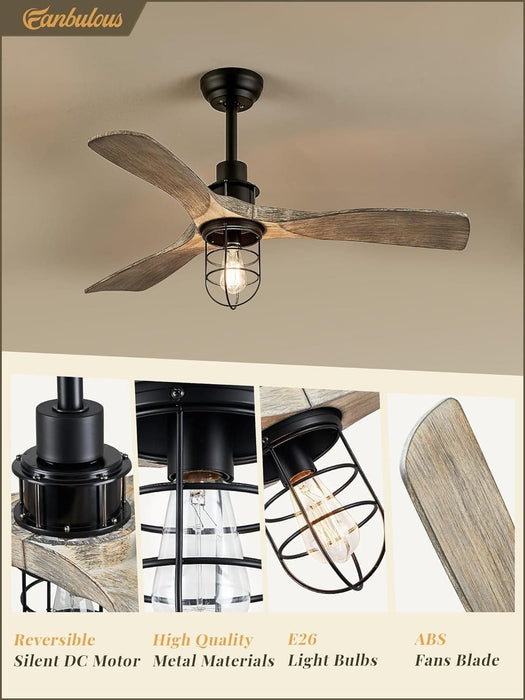 42 in. Ceiling Fan with Lights and Remote, Farmhouse Flush Mount Low Profile Ceiling Fan, Reversible Quiet Ceiling Fans for Patio Living Room Bedroom-2-ErisView