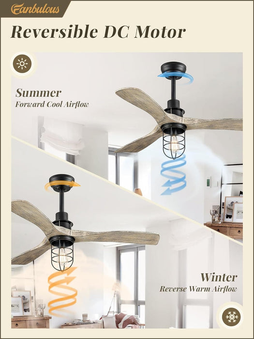 42 in. Ceiling Fan with Lights and Remote, Farmhouse Flush Mount Low Profile Ceiling Fan, Reversible Quiet Ceiling Fans for Patio Living Room Bedroom-3-ErisView