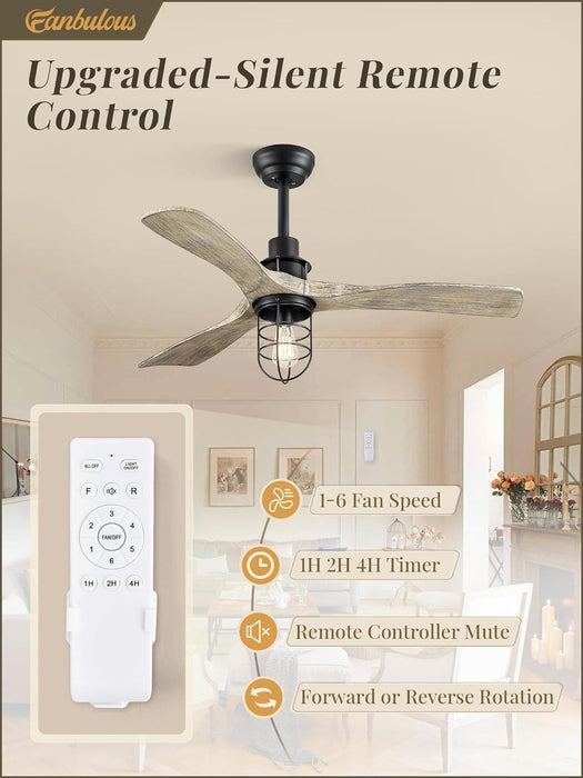 42 in. Ceiling Fan with Lights and Remote, Farmhouse Flush Mount Low Profile Ceiling Fan, Reversible Quiet Ceiling Fans for Patio Living Room Bedroom-5-ErisView