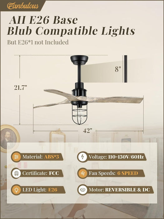 42 in. Ceiling Fan with Lights and Remote, Farmhouse Flush Mount Low Profile Ceiling Fan, Reversible Quiet Ceiling Fans for Patio Living Room Bedroom-6-ErisView