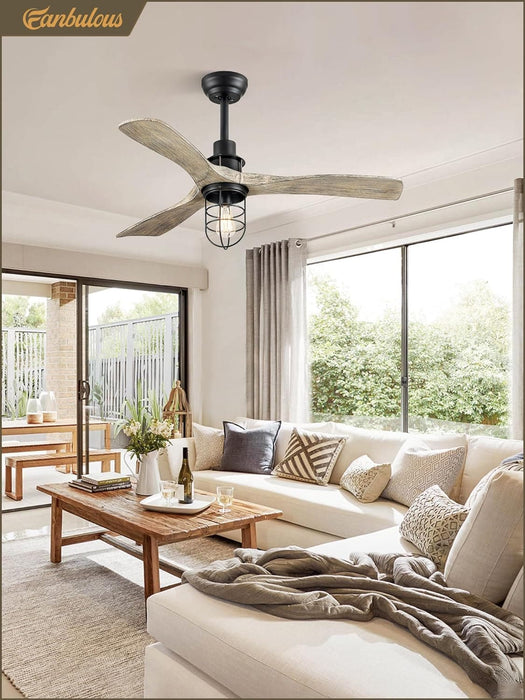 42 in. Ceiling Fan with Lights and Remote, Farmhouse Flush Mount Low Profile Ceiling Fan, Reversible Quiet Ceiling Fans for Patio Living Room Bedroom-7-ErisView
