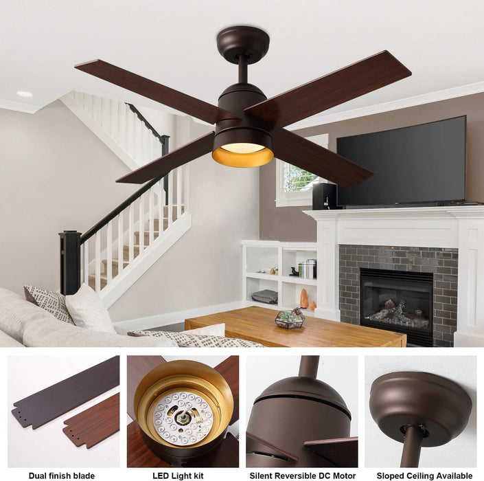 42 in. Ceiling Fan with Lights and Remote for Kitchen Dining Room Bedroom, Small Oil Rubbed Bronze Ceiling Fan with Light, Unusual Ceiling Fans-2-ErisView