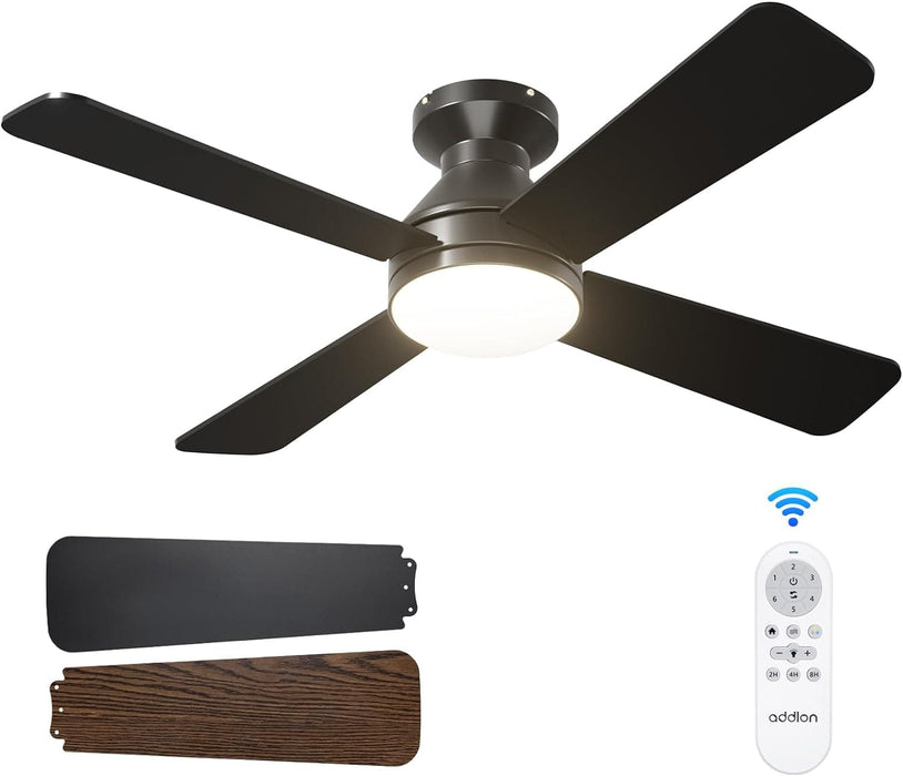42 in. Ceiling Fan with Low Profile Light and Remote, Small Flush Mount Outdoor Ceiling Fans, Reversible Black Outdoor Ceiling Fans-1-ErisView