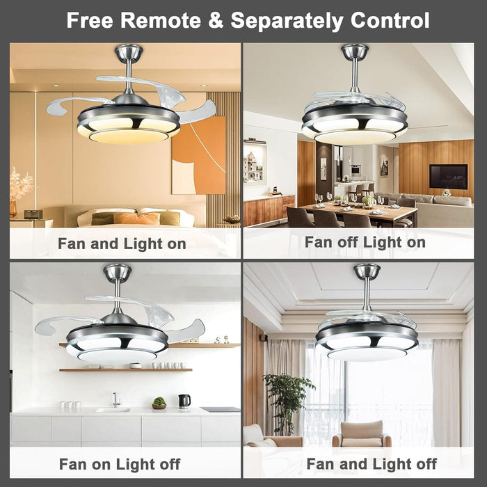 42 in. Ceiling Fan with Remote Control, Retractable Blade Ceiling Fan with Light, Quiet Reversible Ceiling Fan for Bedroom Living Room Dining Room-2-ErisView