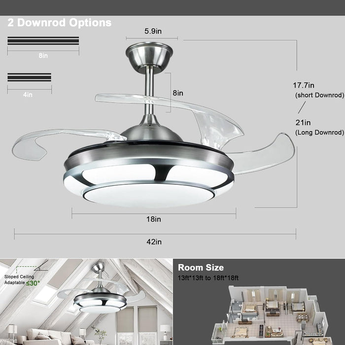 42 in. Ceiling Fan with Remote Control, Retractable Blade Ceiling Fan with Light, Quiet Reversible Ceiling Fan for Bedroom Living Room Dining Room-7-ErisView