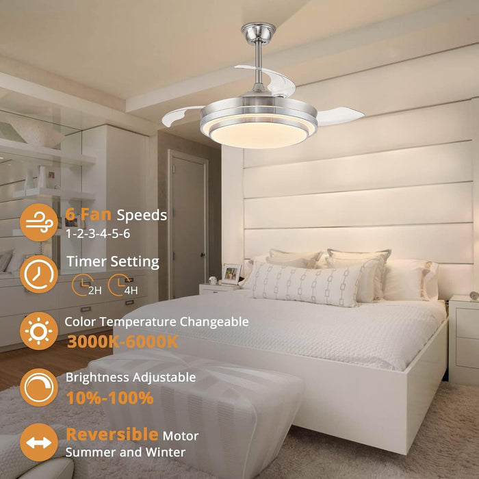 42 in. Ceiling Fan without Blades, Pretty Ceiling Fans with Lights and Remote, Brushed Nickel Ceiling Fan, Smart LED Modern Ceiling Fan -2-ErisView