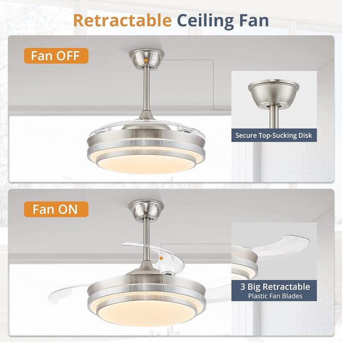 42 in. Ceiling Fan without Blades, Pretty Ceiling Fans with Lights and Remote, Brushed Nickel Ceiling Fan, Smart LED Modern Ceiling Fan -4-ErisView