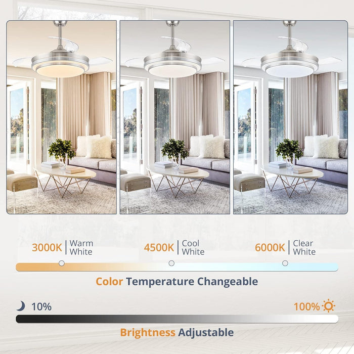 42 in. Ceiling Fan without Blades, Pretty Ceiling Fans with Lights and Remote, Brushed Nickel Ceiling Fan, Smart LED Modern Ceiling Fan -6-ErisView