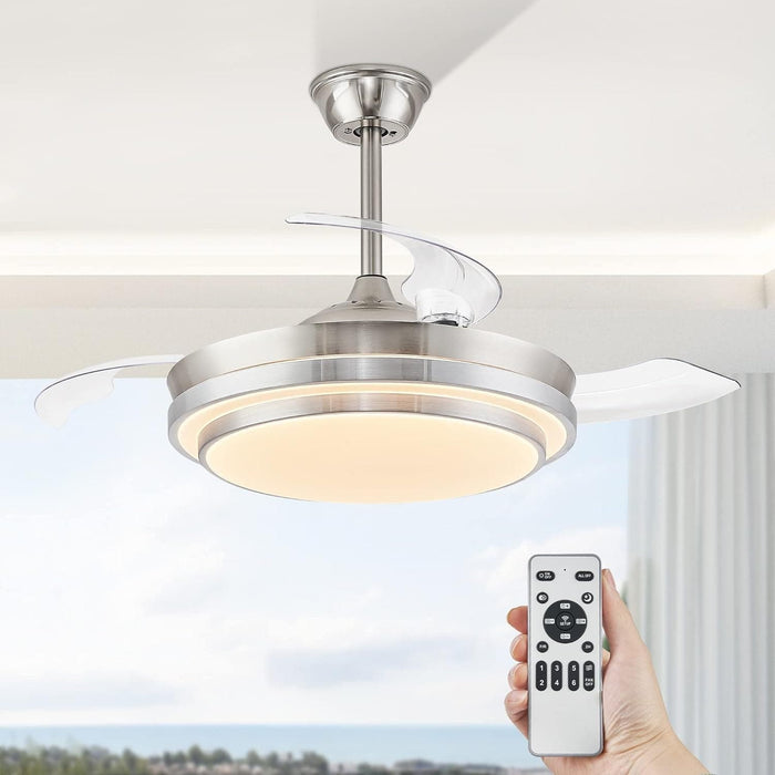 42 in. Ceiling Fan without Blades, Pretty Ceiling Fans with Lights and Remote, Brushed Nickel Ceiling Fan, Smart LED Modern Ceiling Fan -1-ErisView