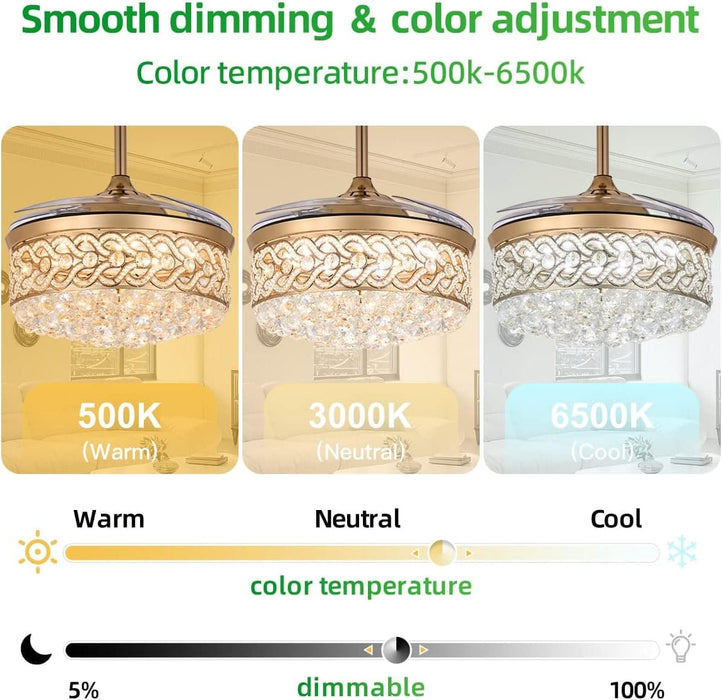 42 in. Chrome Chandelier Crystal Ceiling Fan with Light Remote, Dimmable Chandelier Fan Light for Indoor Living Room BedRoom-10-ErisView