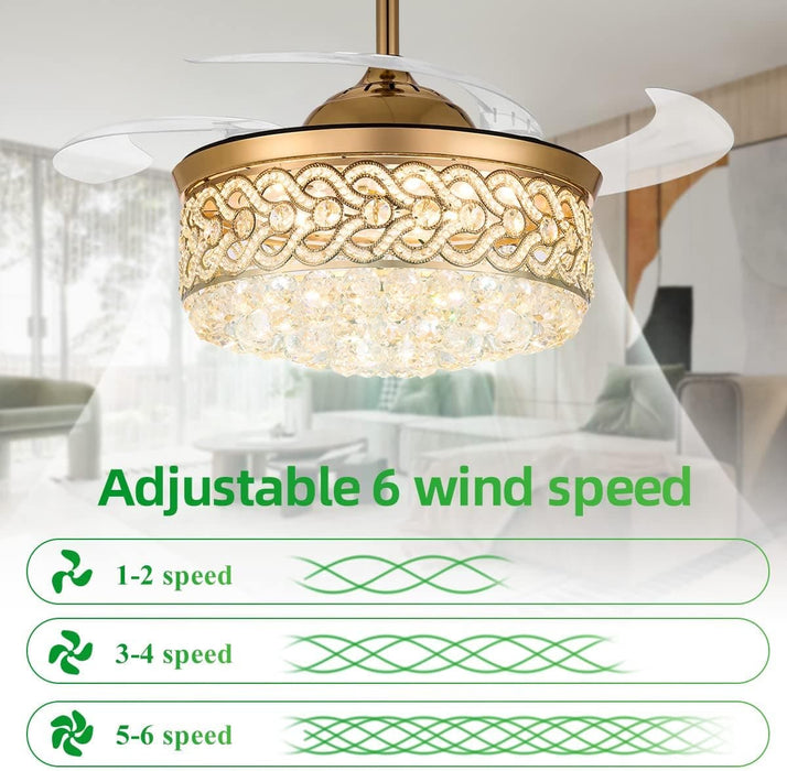 42 in. Chrome Chandelier Crystal Ceiling Fan with Light Remote, Dimmable Chandelier Fan Light for Indoor Living Room BedRoom-12-ErisView