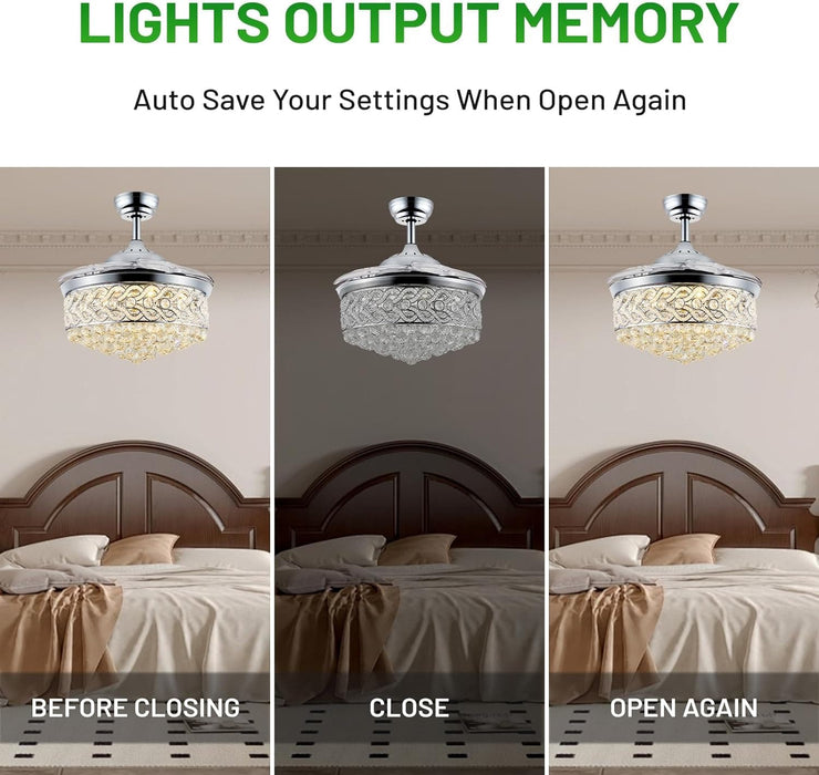 42 in. Chrome Chandelier Crystal Ceiling Fan with Light Remote, Dimmable Chandelier Fan Light for Indoor Living Room BedRoom-4-ErisView