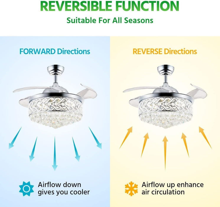 42 in. Chrome Chandelier Crystal Ceiling Fan with Light Remote, Dimmable Chandelier Fan Light for Indoor Living Room BedRoom-6-ErisView