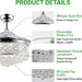 42 in. Chrome Chandelier Crystal Ceiling Fan with Light Remote, Dimmable Chandelier Fan Light for Indoor Living Room BedRoom-7-ErisView