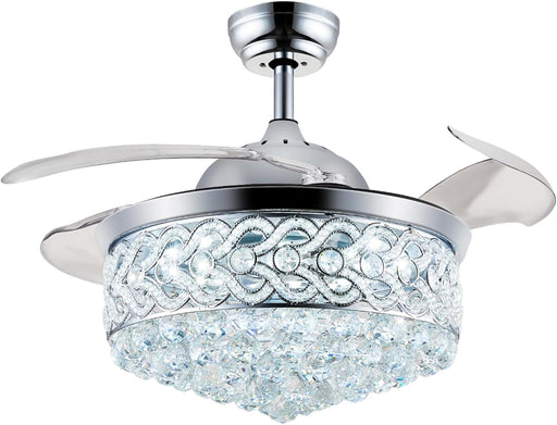 42 in. Chrome Chandelier Crystal Ceiling Fan with Light Remote, Dimmable Chandelier Fan Light for Indoor Living Room BedRoom-1-ErisView
