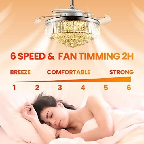 42 in. Chrome Chandelier Fan Light and APP Remote Control, Dimmable Retractable Chandelier Fan, Modern Crystal Ceiling Fan for Living Room Dining Room-4-ErisView
