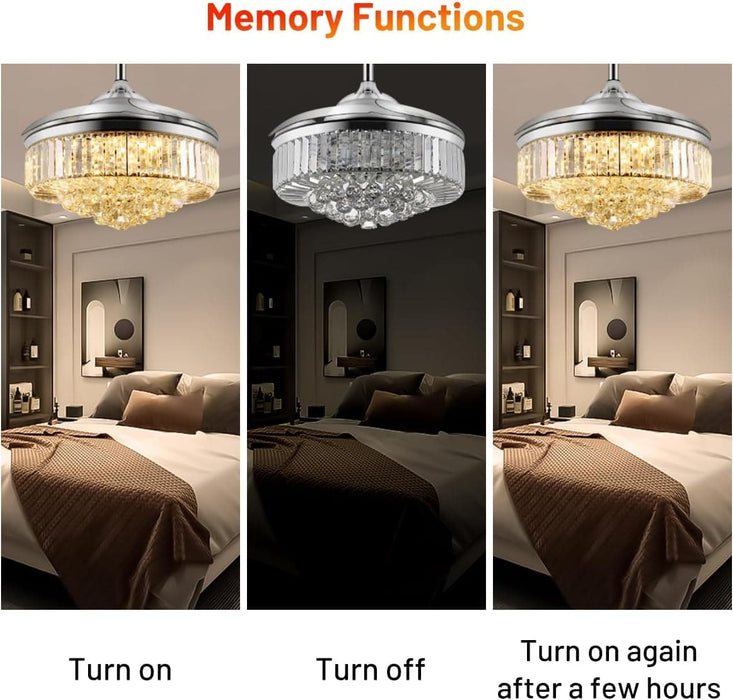 42 in. Chrome Chandelier Fan Light and APP Remote Control, Dimmable Retractable Chandelier Fan, Modern Crystal Ceiling Fan for Living Room Dining Room-5-ErisView