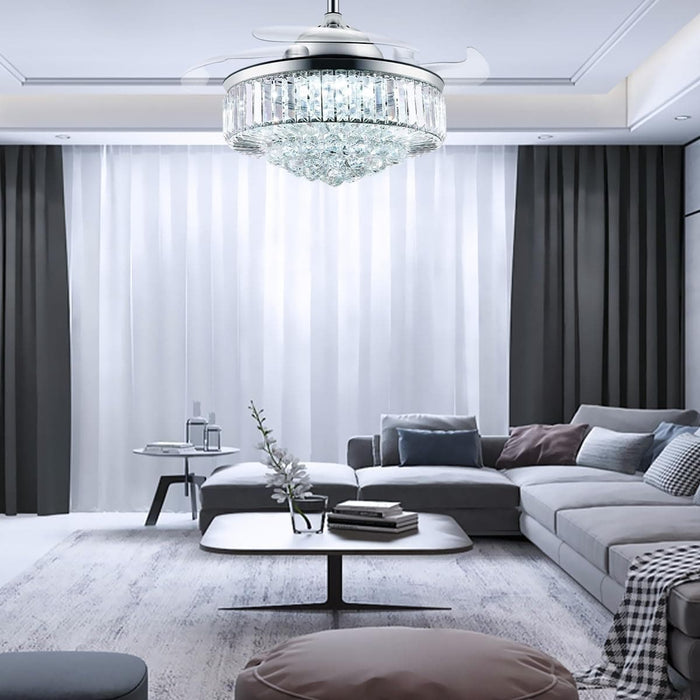 42 in. Chrome Chandelier Fan Light and APP Remote Control, Dimmable Retractable Chandelier Fan, Modern Crystal Ceiling Fan for Living Room Dining Room-7-ErisView