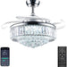 42 in. Chrome Chandelier Fan Light and APP Remote Control, Dimmable Retractable Chandelier Fan, Modern Crystal Ceiling Fan for Living Room Dining Room-1-ErisView