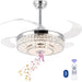 42 in. Chrome Retractable Ceiling Fan with Light Remote APP Control, Crystal Invisible Fan with Bluetooth Music Player for Living Room Bedroom Dining Room -8-ErisView