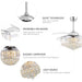42 in. Chrome Retractable Crystal Ceiling Fan with Lights and Remote, Modern Fan with Light, Reverse Fandelier, Dimmable Chandelier Fan-3-ErisView