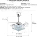 42 in. Chrome Retractable Crystal Ceiling Fan with Lights and Remote, Modern Fan with Light, Reverse Fandelier, Dimmable Chandelier Fan-7-ErisView
