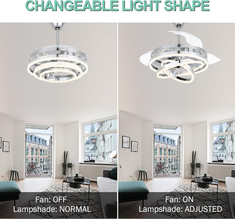 42 in. Chrome Retractable Modern Remote Control Ceiling Fan and Light, Silent Reversible Chandelier Ceiling Fan for Bedroom-2-ErisView