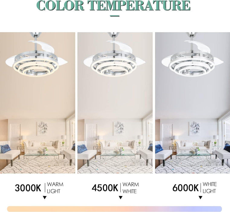 42 in. Chrome Retractable Modern Remote Control Ceiling Fan and Light, Silent Reversible Chandelier Ceiling Fan for Bedroom-4-ErisView